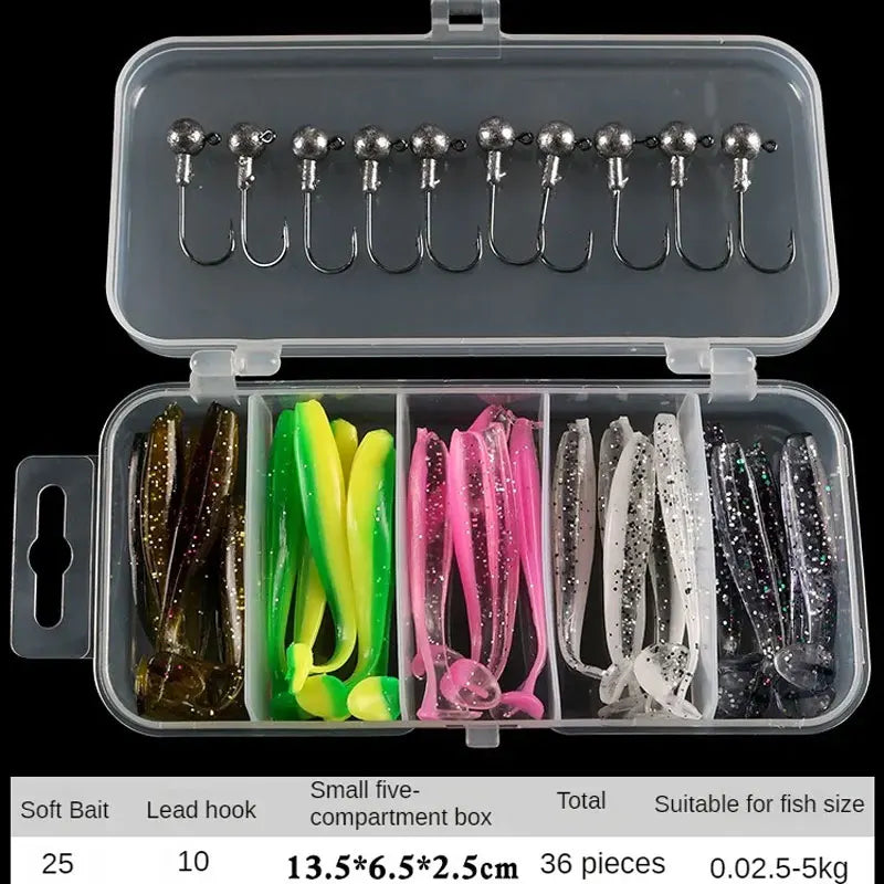 25pcs Soft Bait Set with Hooks – Worms, Grubs & Curly Tail Lures