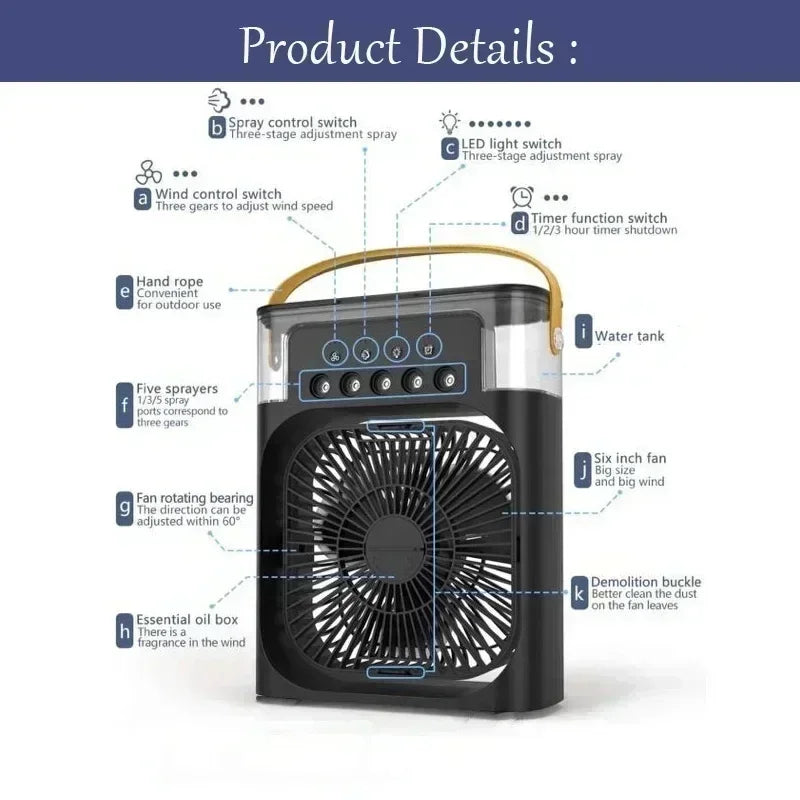 3-in-1 Portable Mini Air Cooler & Humidifier with LED Night Light