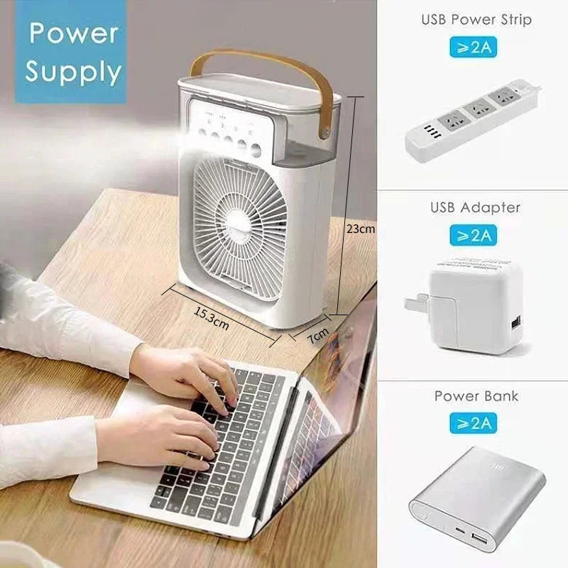 3-in-1 Portable Mini Air Cooler & Humidifier with LED Night Light