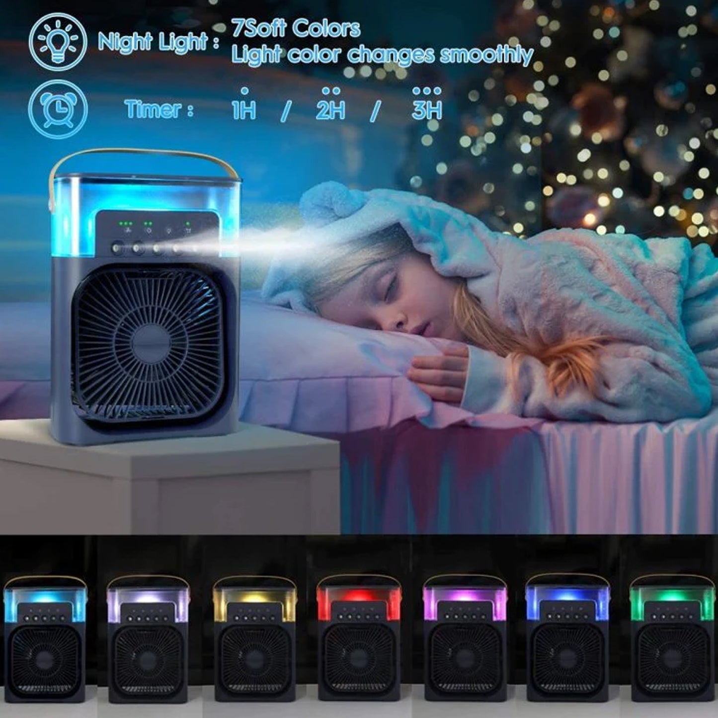 3-in-1 Portable Mini Air Cooler & Humidifier with LED Night Light