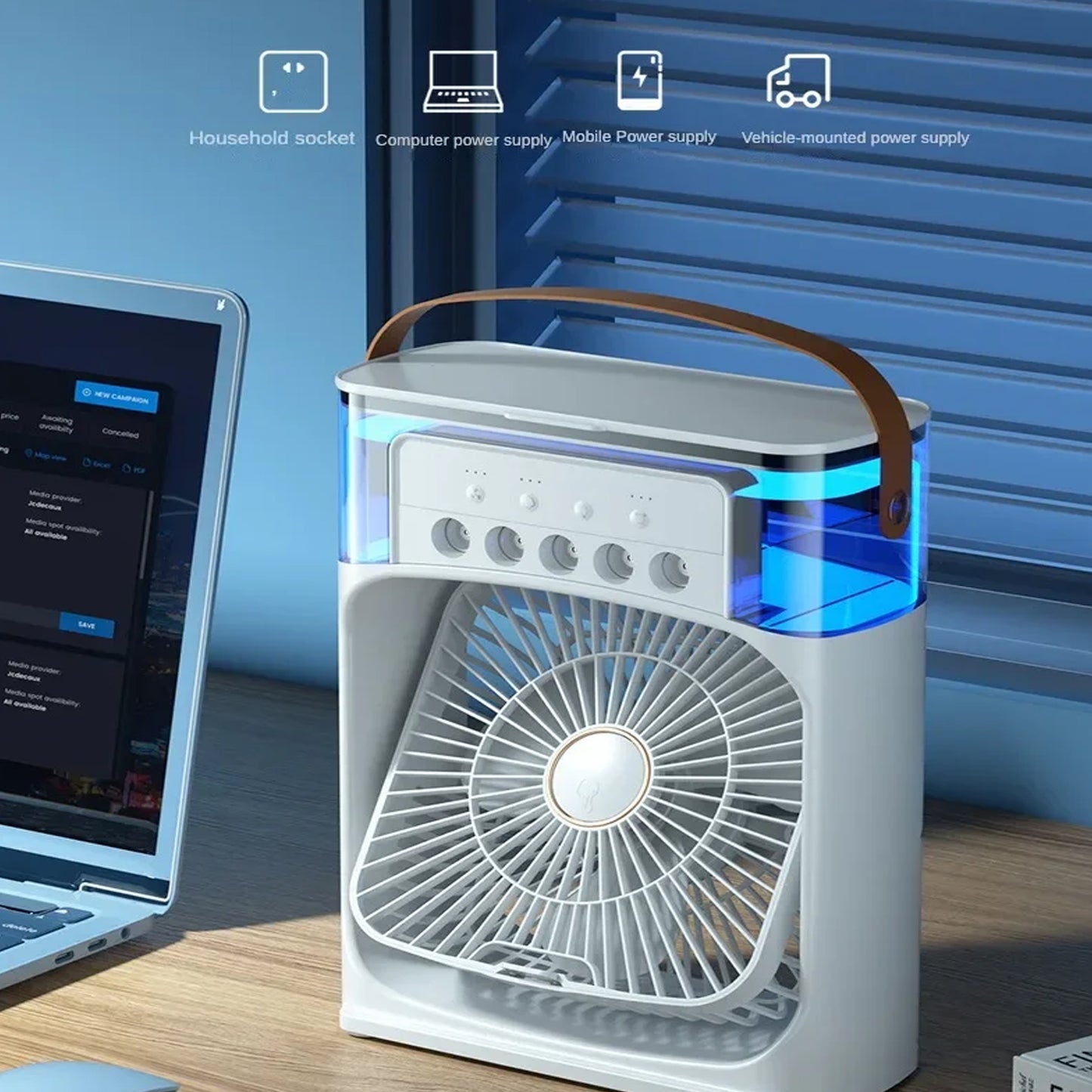 3-in-1 Portable Mini Air Cooler & Humidifier with LED Night Light