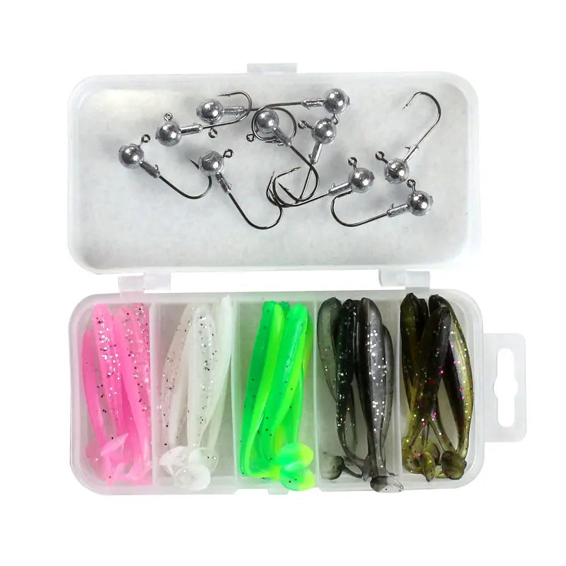 25pcs Soft Bait Set with Hooks – Worms, Grubs & Curly Tail Lures