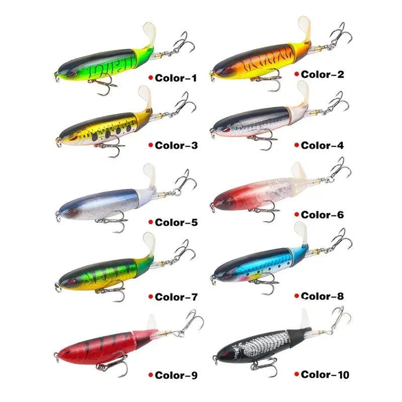 Topwater Popper Fishing Lure with Rotating Tail – 10cm/14cm Artificial Bait