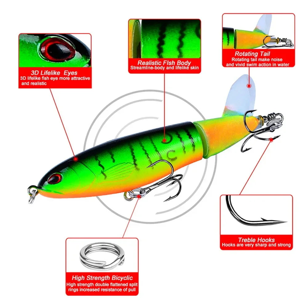 Topwater Spinner Popper Lure – 10cm/14cm Hard Bait with Rotating Tail