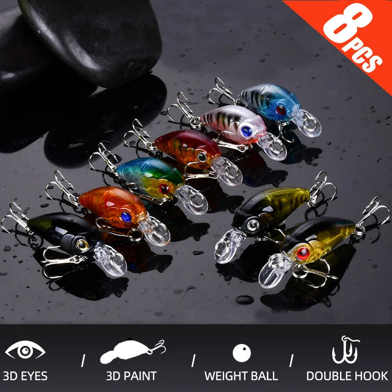 8pcs Floating Minnow Crankbait Fishing Lure Set – Topwater Bait