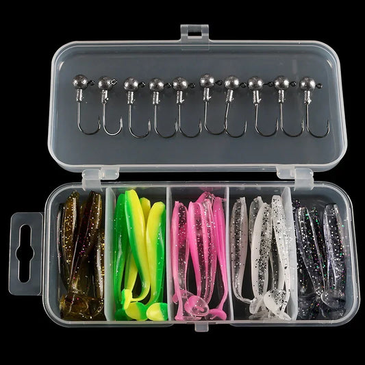 25pcs Soft Bait Set with Hooks – Worms, Grubs & Curly Tail Lures
