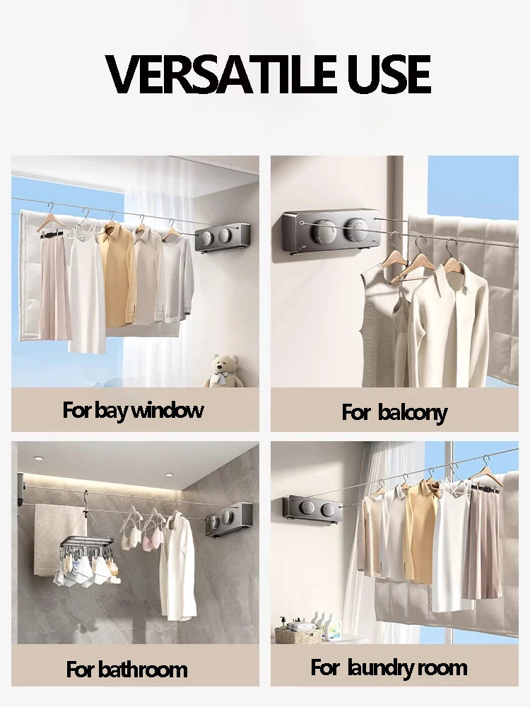 Retractable Wall-Mounted Clothesline – Extendable Laundry Drying Rack for Indoor & Outdoor Use