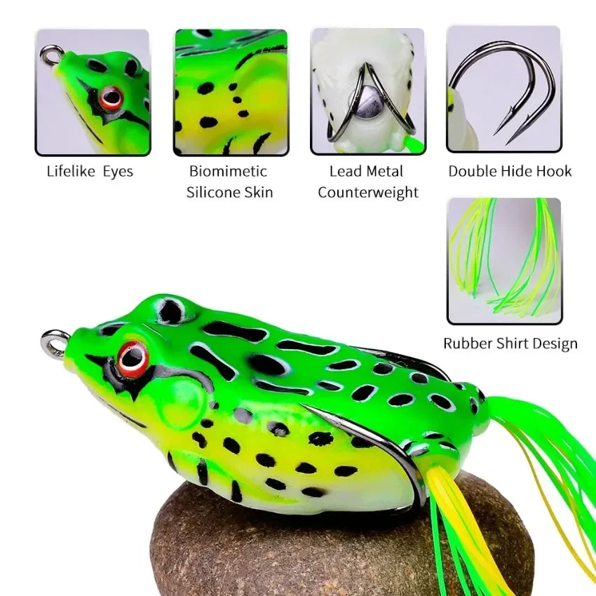Frog Shape Soft Lure with Hooks – 6g/8g/13g/15g Topwater Bait 3D Eyes