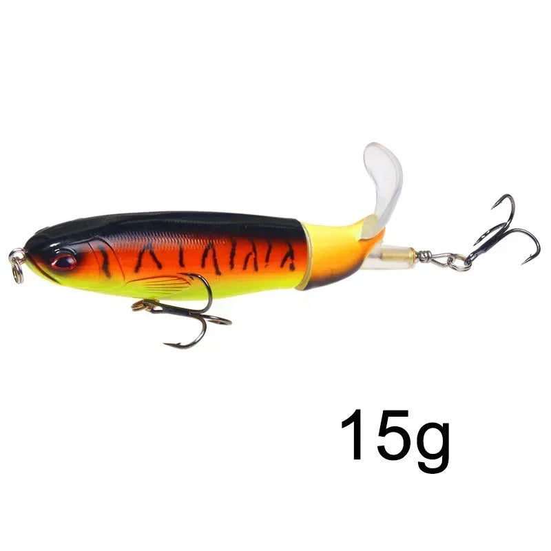 Topwater Popper Fishing Lure with Rotating Tail – 10cm/14cm Artificial Bait