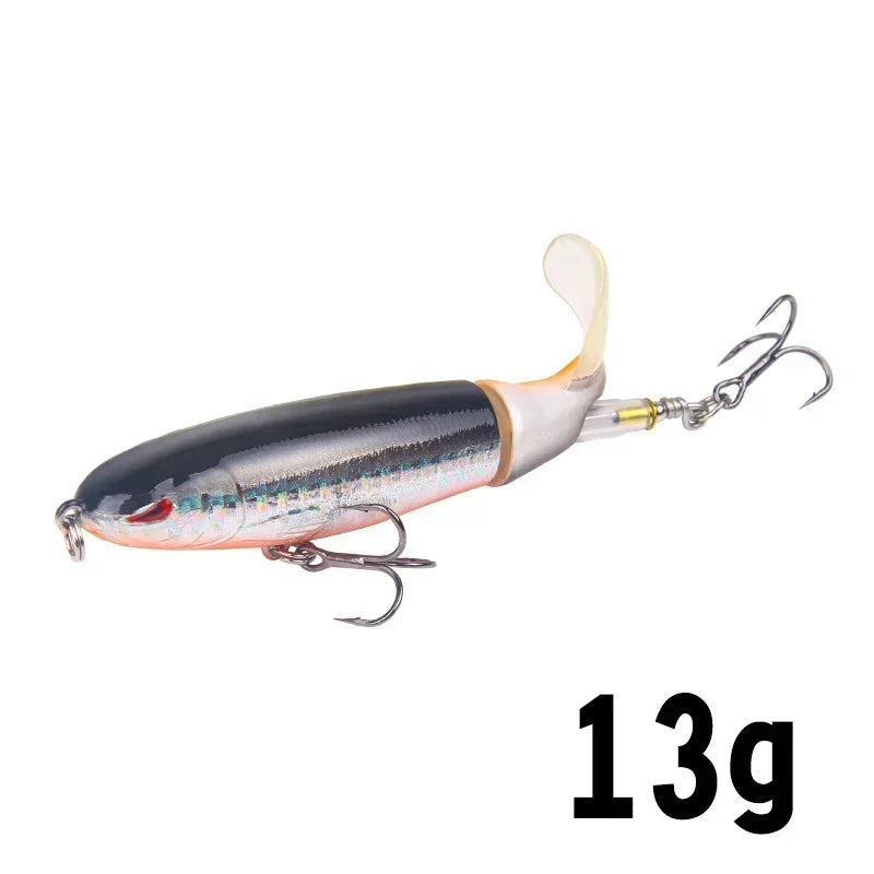 Topwater Popper Fishing Lure with Rotating Tail – 10cm/14cm Artificial Bait