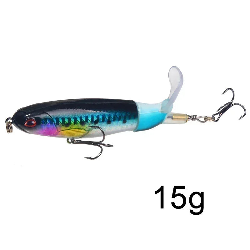 Topwater Popper Fishing Lure with Rotating Tail – 10cm/14cm Artificial Bait