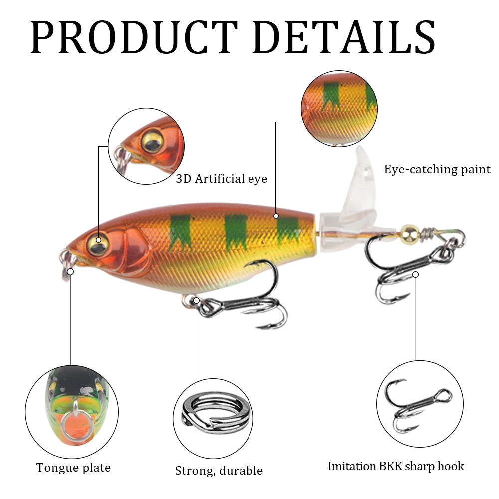 Whopper Plopper Topwater Popper Lure 7.5cm 6.5g – Rotating Tail Hard Bait