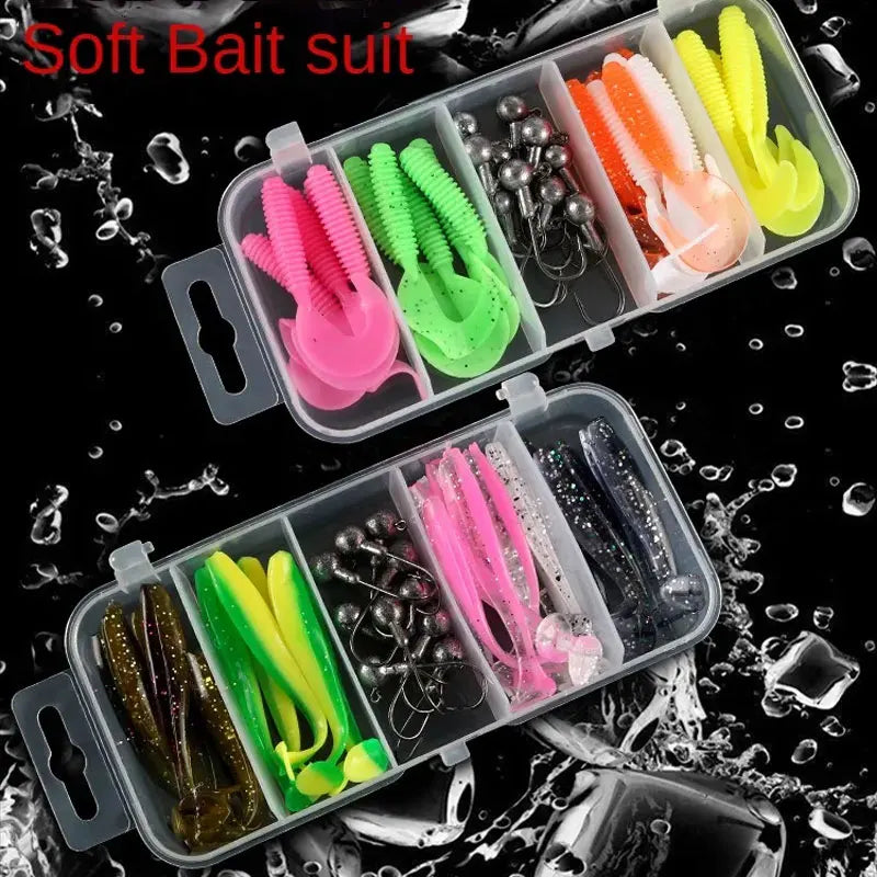 25pcs Soft Bait Set with Hooks – Worms, Grubs & Curly Tail Lures