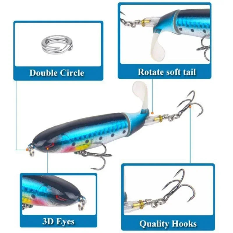 Topwater Popper Fishing Lure with Rotating Tail – 10cm/14cm Artificial Bait