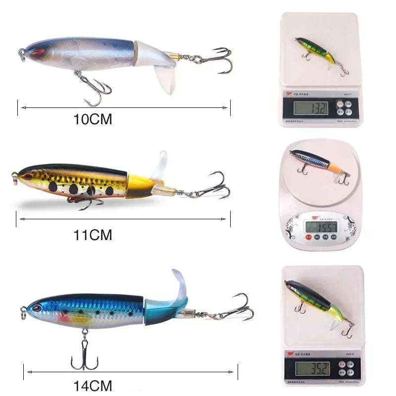 Topwater Popper Fishing Lure with Rotating Tail – 10cm/14cm Artificial Bait