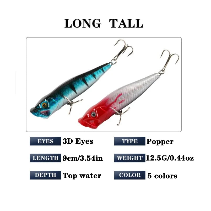 Topwater Popper Fishing Lure 9cm 12.5g – Hard Bait for Bass & Pike