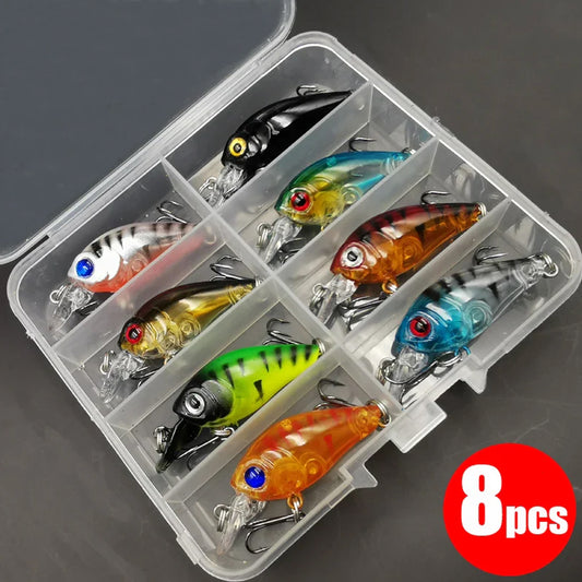 8pcs Floating Minnow Crankbait Fishing Lure Set – Topwater Bait